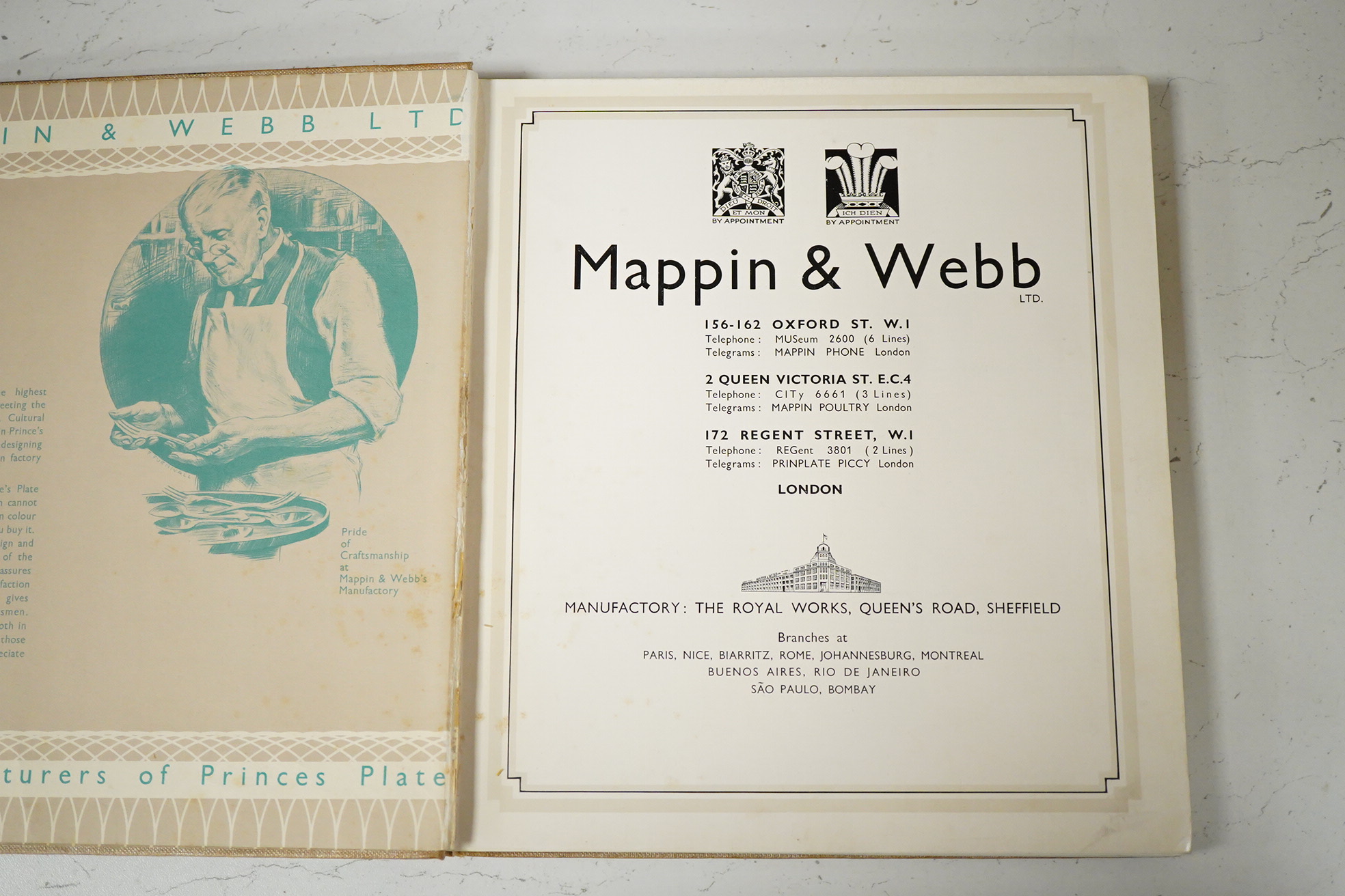 Mappin & Webb Ltd. [Catalogue]. illus. throughout (a little in colour), coloured pictorial e/ps.; original gilt cloth, 4to. (?1935); Asprey and Company Limited ... [Catalogue]. illus. throughout (num. coloured); original